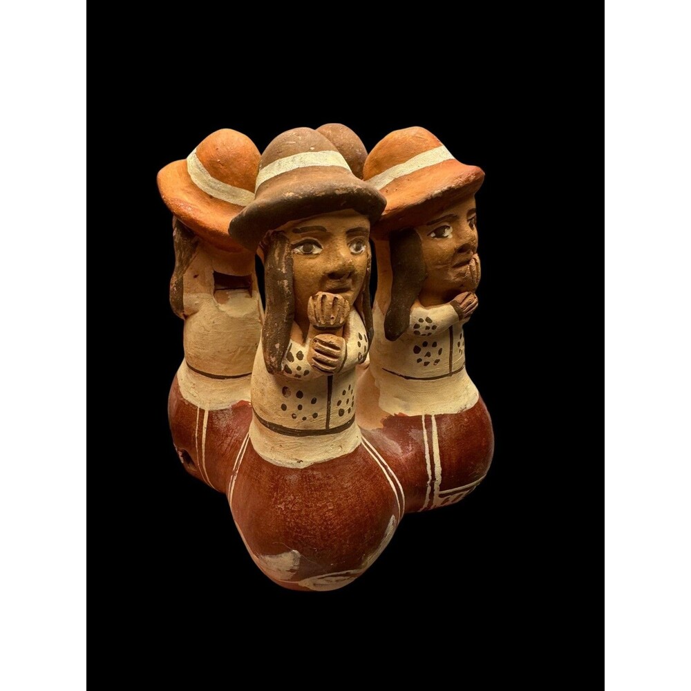 Peruvian Folk Art Whistle/Flute Women Circle Terracotta Clay Pottery Peru